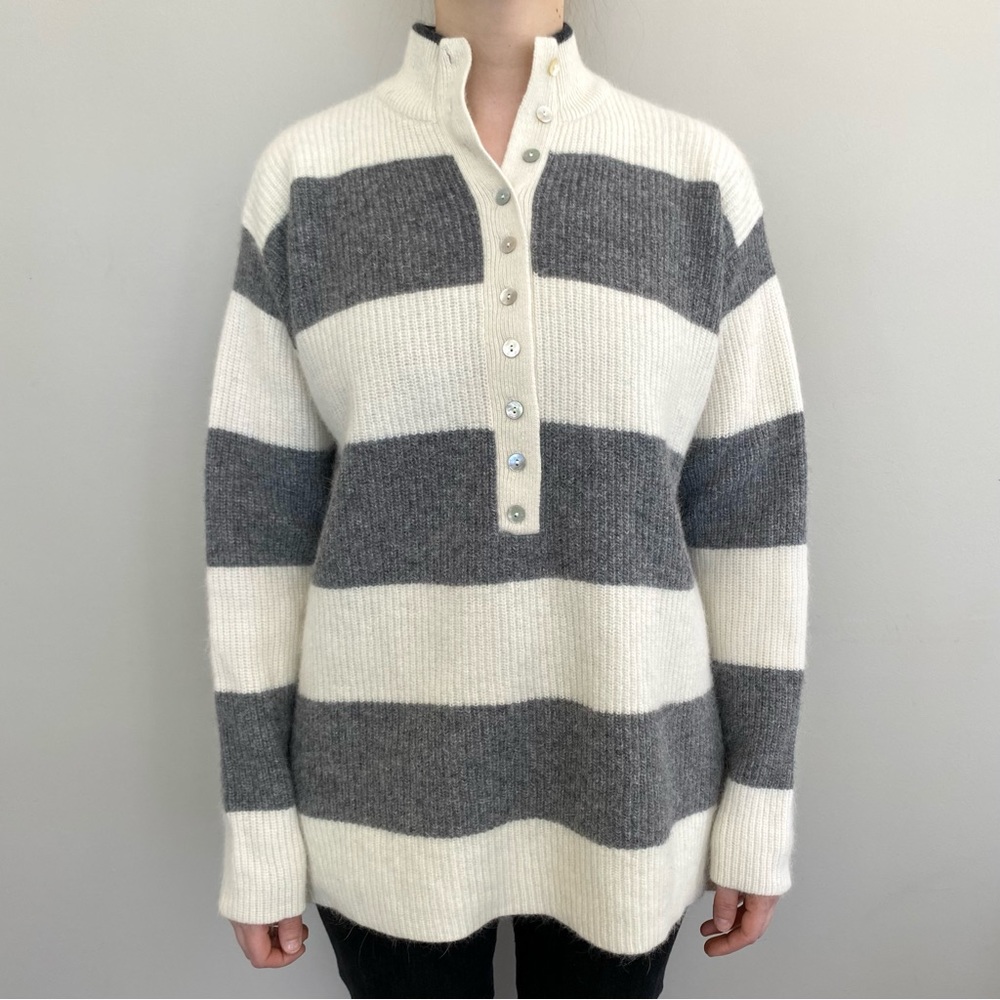 Vintage Chaus wool & angora blend half button down striped sweater. 🤍